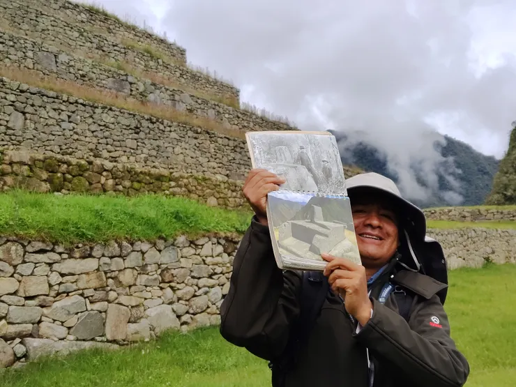 發現馬丘比丘的海勒姆·賓漢與他的嚮導,以及栓日石