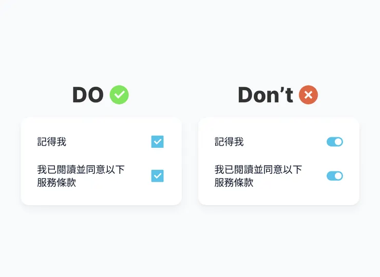是/否 選項更適用於Checkbox。