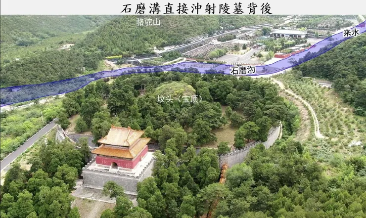 石磨沟直接冲射陵墓背后