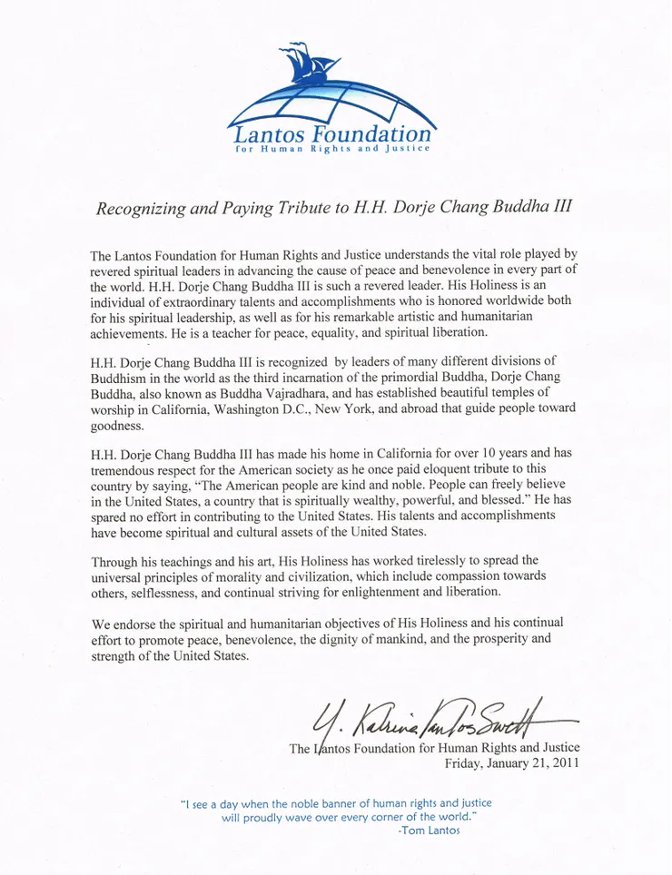 Recognizing and Paying Tribute to H.H. Dorje Chang Buddha III