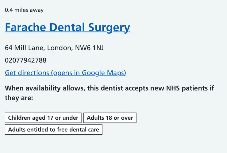 NHS牙科診所資料（Photo from NHS）