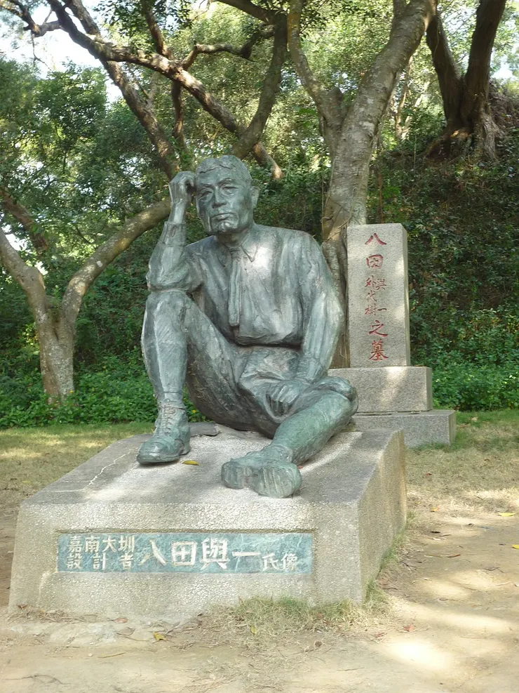 Yoichi Hatta's statue and tomb with his wife Toyoki, located in Wushanto Reservoir, Tainan city, Taiwan.