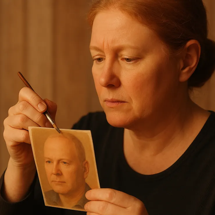 She prepared her palette carefully, intuitively choosing warm ochre and delicate earth tones, colors that whispered comfort and nostalgia.