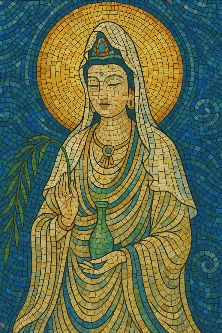 馬賽克拼貼風格的淨瓶觀音菩薩