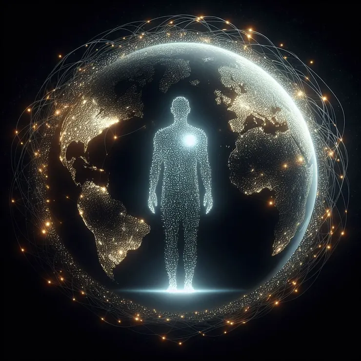 示意圖：人類與蓋亞地球磁場有所共鳴。 (圖片來源：Copilot AI 生成圖) 