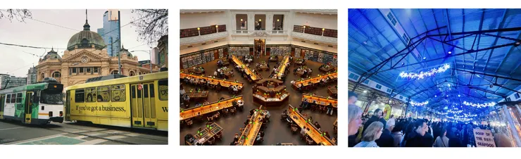 費蓮達火車站(Flinders Street Station)、墨爾本州立圖書館(State Library Victoria)、維多利亞市場冬季夜市(Winter Night Market)