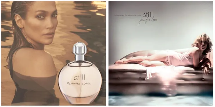 Still香水形象廣告 - 右圖是以前的瓶身廣告,品牌英文字是草寫字。