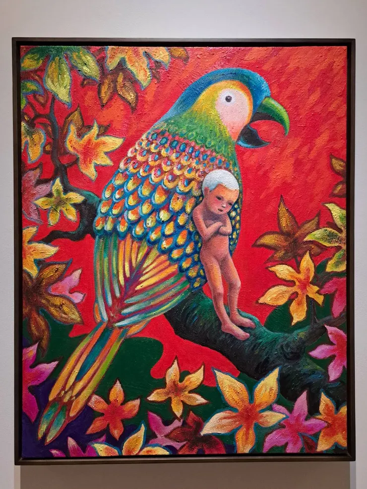 鸚鵡與白髮少年，2023，油彩／畫布