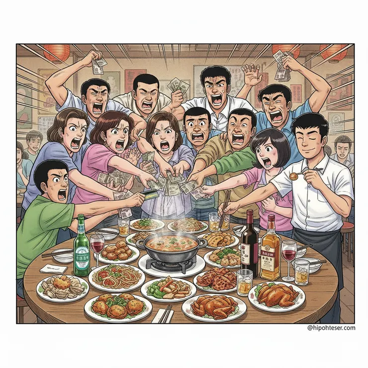 朋友A君(右1)是企業主，住上億豪宅，開600萬名車，但聚餐永遠AA制，從來不會搶著付錢請客。