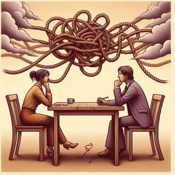 作者以 Bing Image Creator 生成圖像，靈感來自《打結的溝通》詩作意象（僅供本文使用，未經授權請勿擷取或另作用途。）