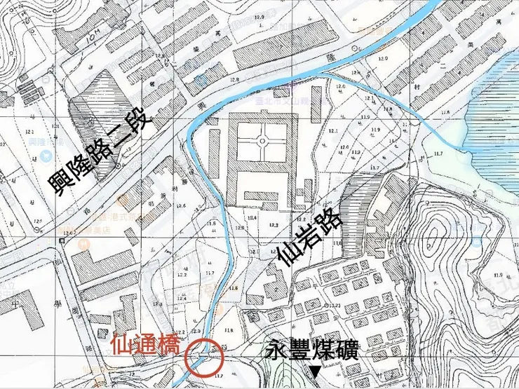 1969年台北地形圖，還可見到仙通橋