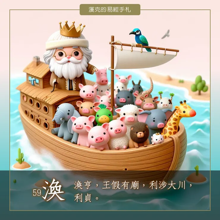 風水渙，大王帶領大家度過危險，重建家園。  （漢克設計，AI生成圖）