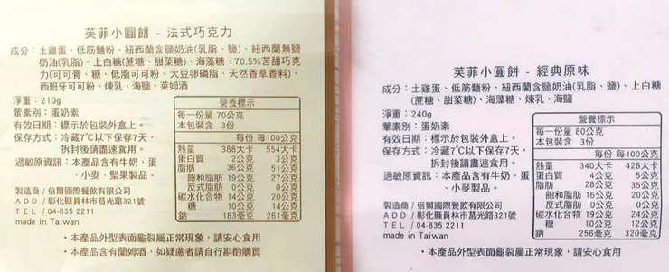 ▲小熊菓子：芙菲小圓餅成份表/圖片來源：Betty's Jump Diary