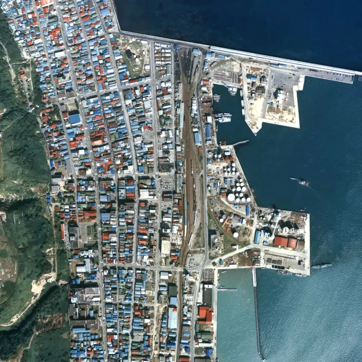 1977年稚內車站周圍1公里範圍的空照圖(圖片來源：日本國土地理院)