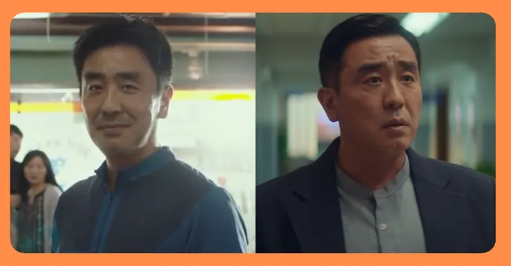 左側是2019年喜劇電影中《雞不可失》柳承龍飾演的緝毒組組長,配合電影風格,感覺十分誇張。在《Moving異能》第八集、第九集中的九龍浦(張洙源)則是在劇情上被捉弄,看來憨厚傻呵、常被戲弄,那頭順服的頭毛或許是角色建構的關鍵?