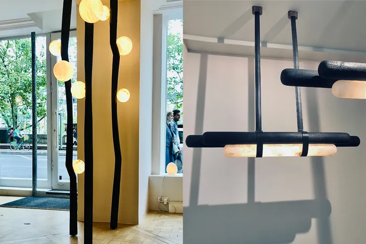 以雪花石膏和焼杉板進行結合的燈具系列，交由 Atelier Danneels + Zafiro來完工。