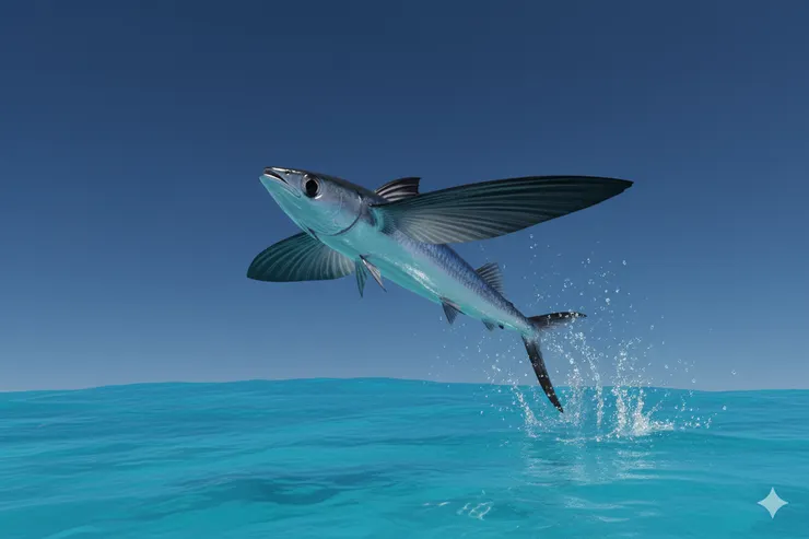 黑鰭飛魚破水而出