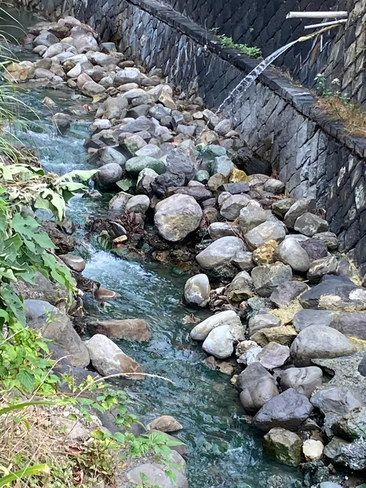 被溫泉河染成青綠色的石頭