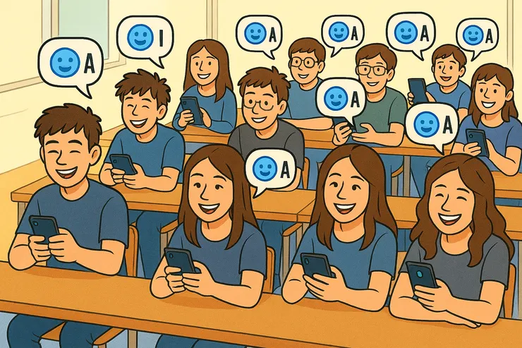 學生的生命中,已有AI相伴。(小昕咒語,Copilot繪圖)