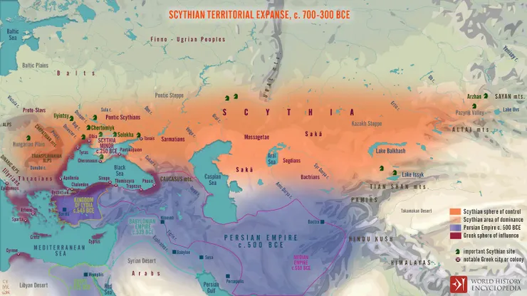 斯基泰領域&nbsp;Scythian Territorial Expanse, c. 700-300 BCE, by Simeon Netchev&nbsp;(CC BY-NC-SA)