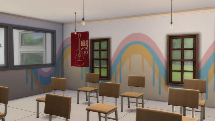 音樂室的壁紙沒有用黑白色，因為沒有這種顏色選擇...我也不想太單調。