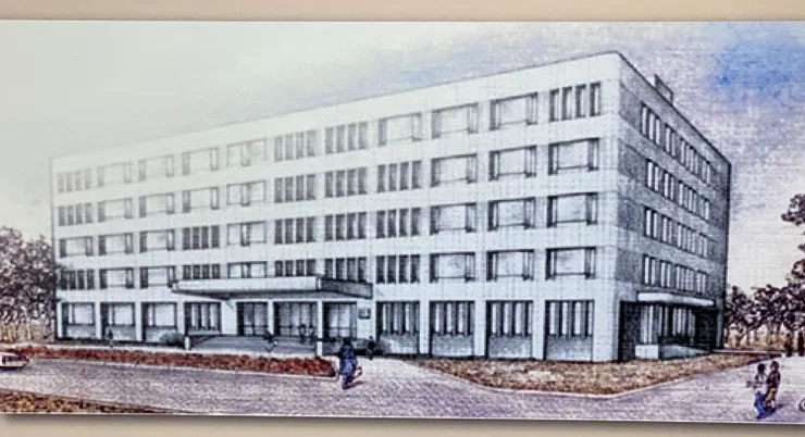 名建築師王大閎設計分子生物學綜合研究室大樓，外牆為白貝殼色磁磚