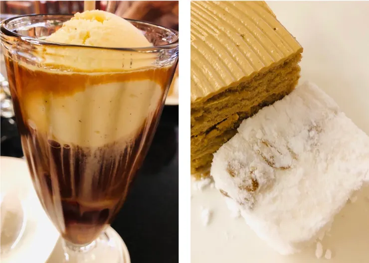 左圖：漂浮冰咖啡。右圖：俄羅斯軟糖＆咖啡蛋糕