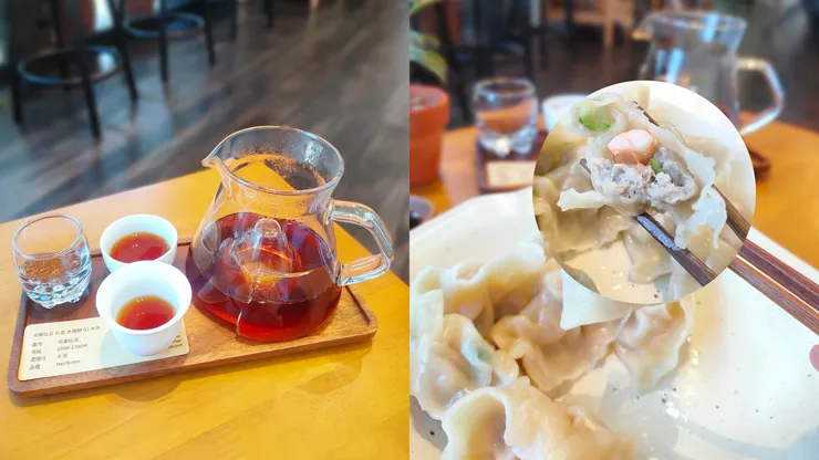 手沖咖啡、特色器皿與絲瓜蝦仁水餃