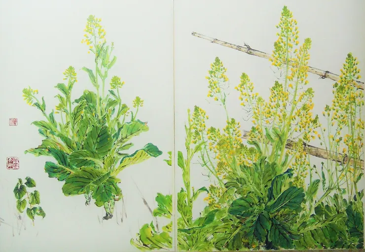 〈梅花村一隅〉局部一油菜花