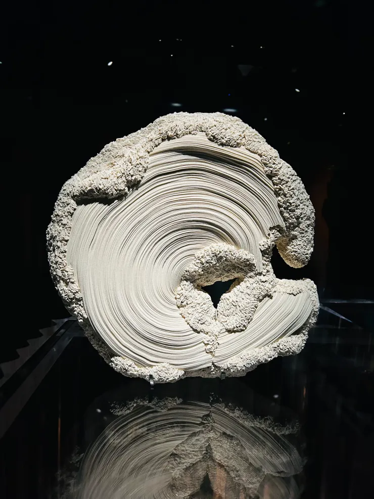 棉線呈現曲線的流動感，紀錄作者靈感湧動的那一刻。(現場拍攝)