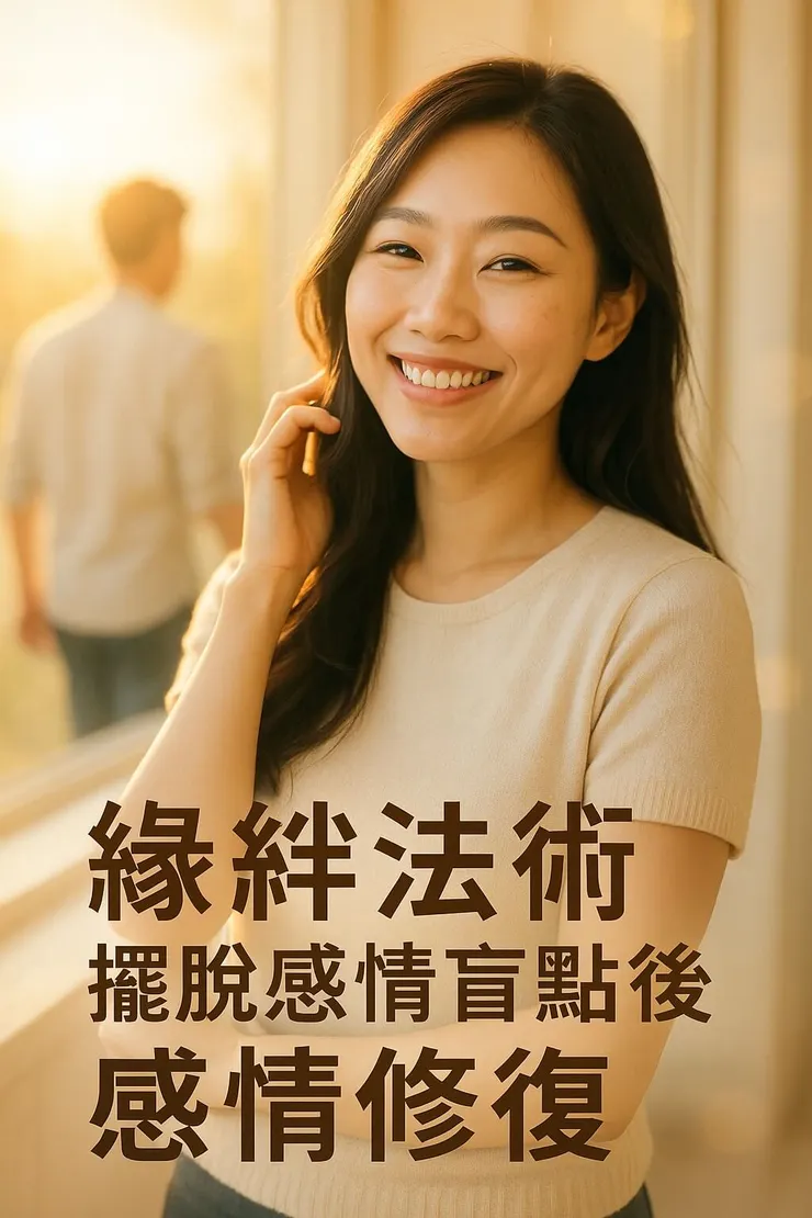 一位亞洲女性在陽光下自信微笑,象徵透過緣絆法術擺脫感情盲點後,找到真愛與自我價值的幸福狀態。