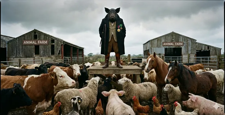 拿破崙在動物農場站高高！（圖像生成：Google Gemini ／ 提示詞設計：陳夏民）