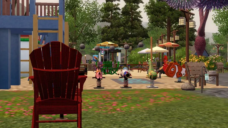 下棋區在兒童遊樂場旁邊，吵的區域放在一起。