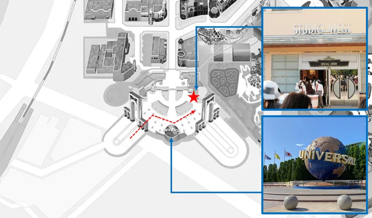 走到門口之後，直接往右邊走，會經過有名的環球影城地球，在往前走就可以看到報到處。