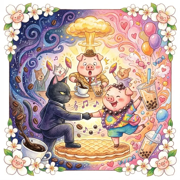 AI繪圖:大咖貓vs小真豬