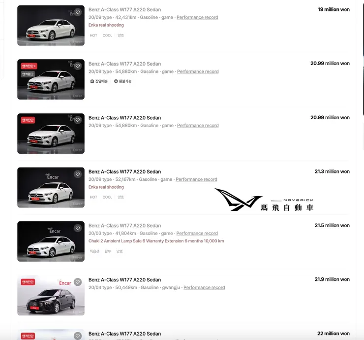 賓士A220 Sedan韓規外匯車行情