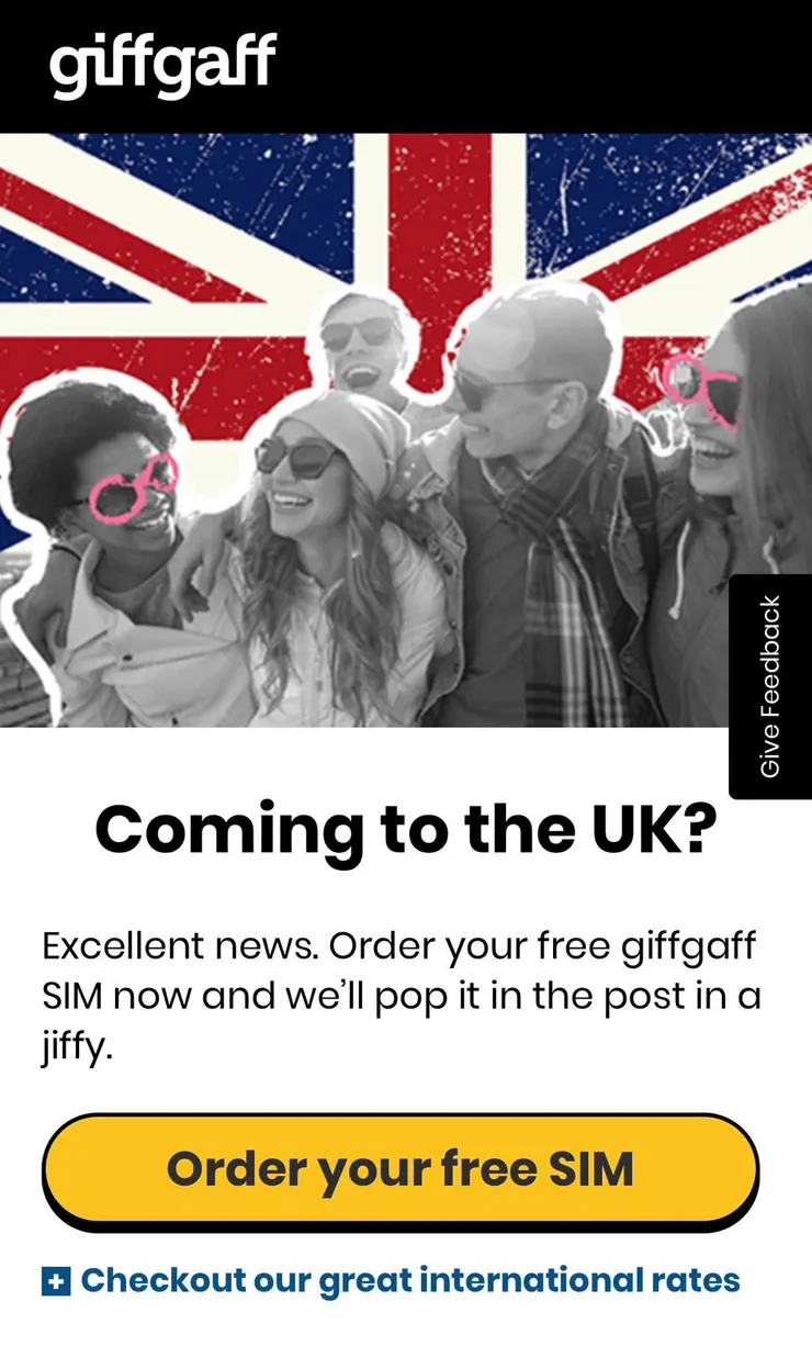 giffgaff 免費 Sim 卡頁面