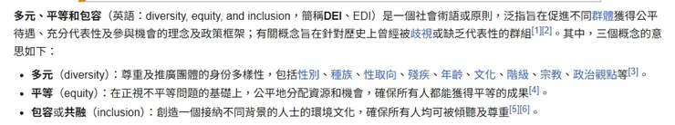 維基百科上對 DEI 的定義