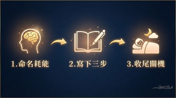 建議截圖保存：今晚睡前 5 分鐘，試著跟著這張『大腦關機 SOP』走一次。