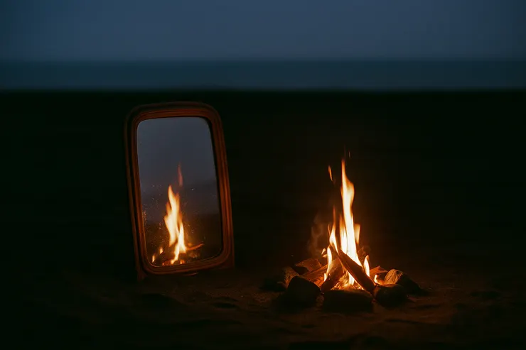 〈鏡前的火〉同一團火，內外都亮。