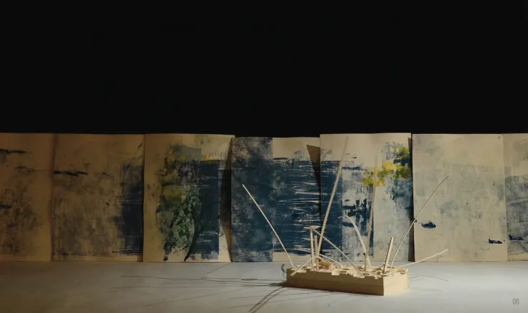 這件作品藝術家王文琳由情緒宣洩轉折為喜悅振奮的嚮往，描摹他夢中看見的那片無盡而美麗的海洋