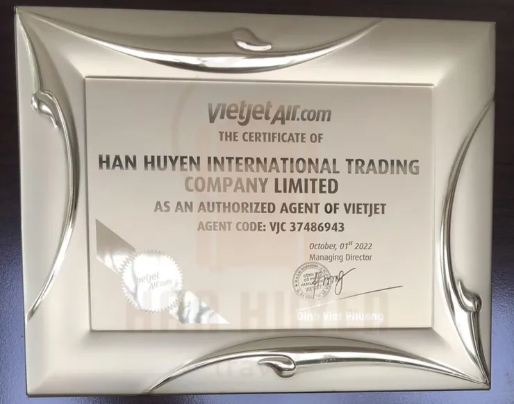 越捷航空代理證書 越南旅行社 翰萱旅遊 Vietnam Travel Agency Han Huyen