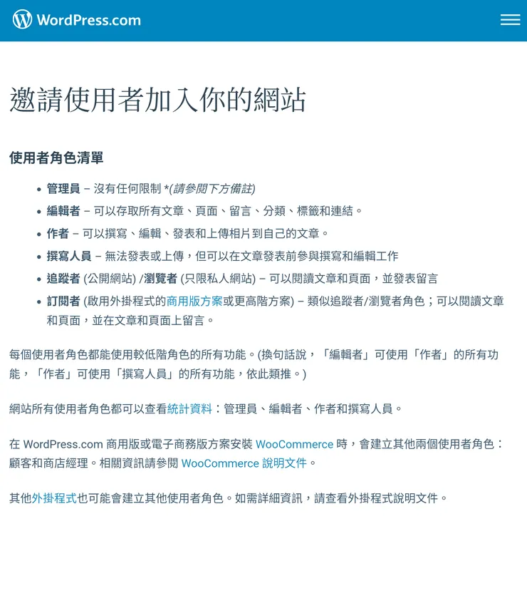 WordPress 角色