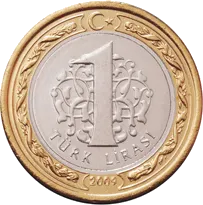 1里拉硬幣，折合新臺幣已不到1元。正面圖案為鬱金香