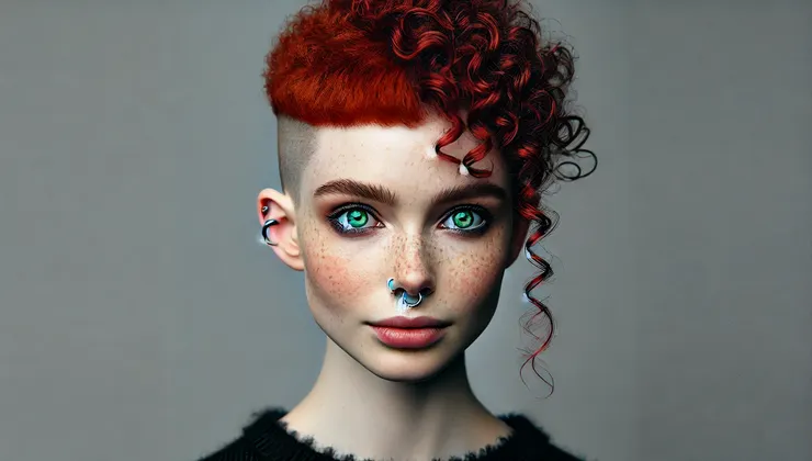 AI示意圖（obviously）。她左邊頭髮是全削的，沒有鼻環。但差不多就是這個風格