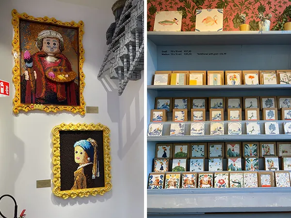 (左) 樂高專賣店裡面的林布蘭和戴珍珠耳環的少女 (右) 荷蘭設計師的磁磚店StoryTiles