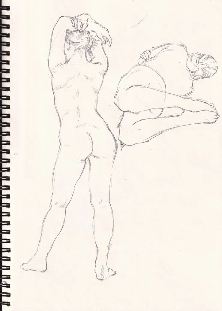 這個姿勢充滿美感的渾實背肌，覺得用鉛筆表現力更好，故不用水彩上色