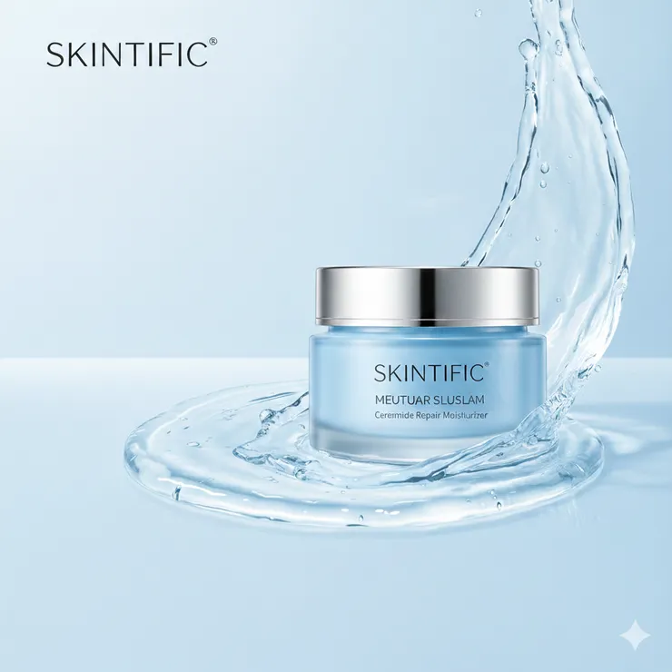 「SKINTIFIC 5X 神經醯胺技術，為受損屏障提供如水般的溫柔修復。（圖為產品示意圖）」