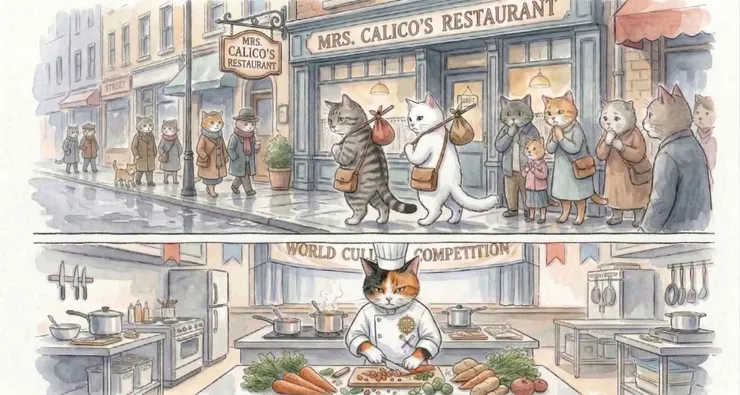 灰貓是被辭退的，白貓則是自己辭職的。你說這隻灰貓跟一開始不是同一隻吧？的確不是，因為已經換好幾輪了，三花貓餐廳很消耗灰貓。