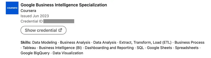 這是我在自己的 LinkedIn 上放的證照！